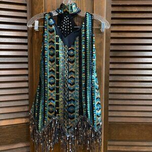 Sequined Art Stone Dance Costume, Sz child LG